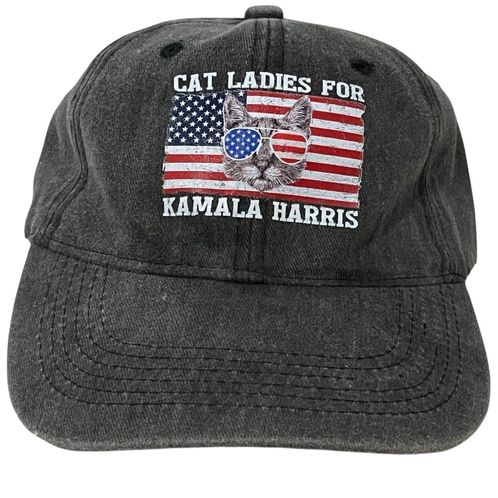 Cat Ladies for Kamala Patriotic Grey Cotton Adjustable Campaign Cap